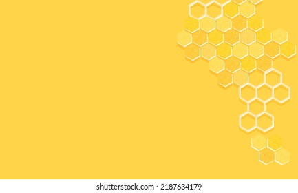 Resumen del peine de abeja con células de rejilla hexagonal sobre el vector de fondo amarillo.