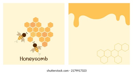 Resumen del logo de la pancarta de abejas, dibujos animados de abejas y miel sobre ilustración vectorial de fondo amarillo.