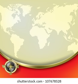 Abstract beige background with earth map and compass
