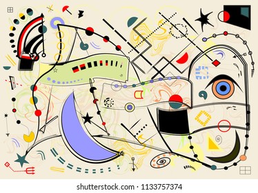 Abstract beige background ,fancy  geometric and curved shapes , surrealism art style