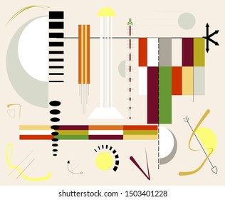 Abstract  beige background ,fancy  geometric and curved shapes , expressionism art style