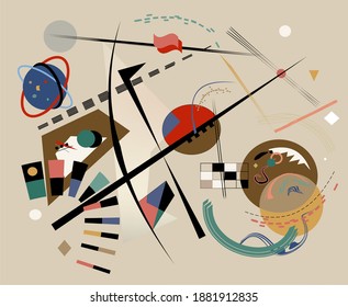 Abstract Beige Background ,fancy  Geometric And Curved Shapes , Expressionism Art Style