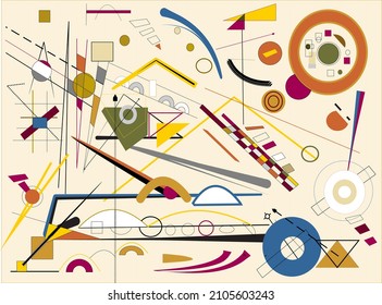 Abstract beige  background ,fancy  geometric and curved  shapes , expressionism art style