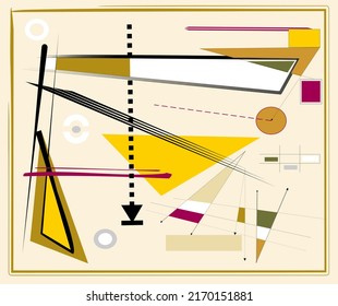 Abstrakter beiger Hintergrund, gepflegte geometrische und gekrümmte Formen, künstlerischer Ausdrucksstil