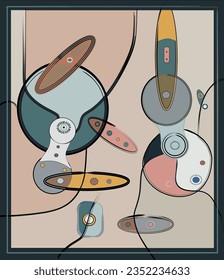 Abstract beige  background ,fancy  geometric and curved  shapes , expressionism art style