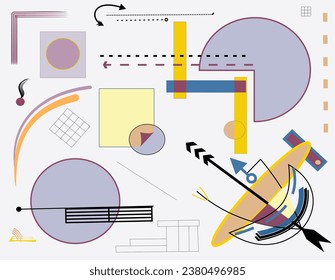 Abstract beige  background ,fancy  geometric and curved  shapes , expressionism art style