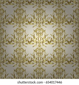 Abstract beige background with golden geometric ornament. Can be used for digital paper, textile print, page fill. Vector seamless pattern in Christmas traditional colors.