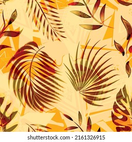 abstract beige background illustration with tropical foliage seamless pattern. Nature ornament for textile, fabric, wallpaper, surface design. nature background. Exotic tropics. Summer design