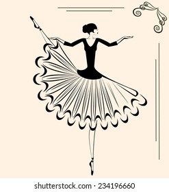 abstract beige background and silhouette of  a ballerina