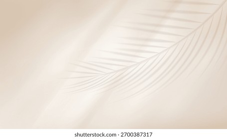 Fundo bege abstrato com sombras de folhas tropicais macias e reflexos leves suaves. Exibir pedestal mockup mínimo cena vazia palco para apresentação produto, stand, vitrine, exposição, exposição
