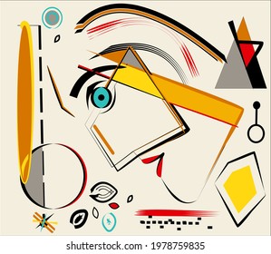 Resumen de fondo beige, rostro estilizado del hombre, estilo de arte expresionista