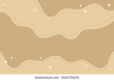 Abstract Beige Background With Wavy Lines and Sparkling Stars, Wide Vector Design. Perfect for design projects requiring a calming, minimalist aesthetic