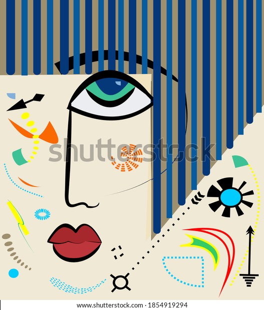 Abstract  beige background ,woman with bangs ,\
expressionism art\
style