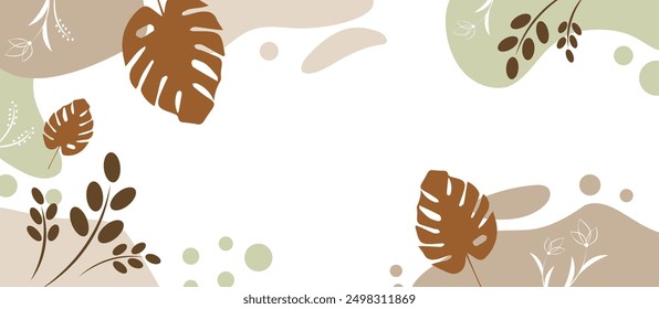 Abstract, beige banner with monstera leaves