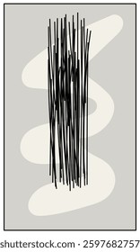 Abstract Beige and Black Home Decor Canvas Background. Minimalist Contemporary Art Design for Poster, Banner, Trendy Adverticing or Interior Wall Decor. Graphic Hand Drawn Doodle Line Sketch. 