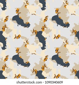 Abstract beige, blue and orange background as UFO camouflage. Seamless repeat light pattern usable as urban camo, wallpaper, backdrop or for print for textile or wrapping paper