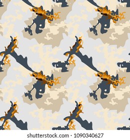 Abstract beige, blue and orange background as UFO camouflage. Seamless repeat light pattern usable as urban camo, wallpaper, backdrop or for print for textile or wrapping paper