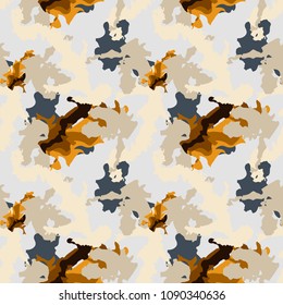 Abstract beige, blue and orange background as UFO camouflage. Seamless repeat light pattern usable as urban camo, wallpaper, backdrop or for print for textile or wrapping paper