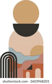 Abstract beige boho nature wall art decor illustration background. Boho wall art background poster
