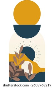Abstract beige boho nature wall art decor illustration background. Boho wall art background poster