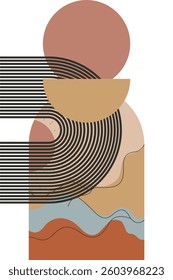 Abstract beige boho nature wall art decor illustration background. Boho wall art background poster