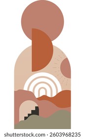 Abstract beige boho nature wall art decor illustration background. Boho wall art background poster