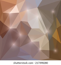 Abstract beige colored vector triangular geometric background with glaring lights