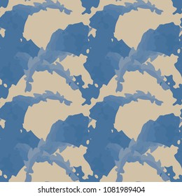 Abstract beige and different shades of blue background as UFO camouflage. Seamless repeat bright pattern usable as camo, wallpaper, backdrop or for print for textile or wrapping paper