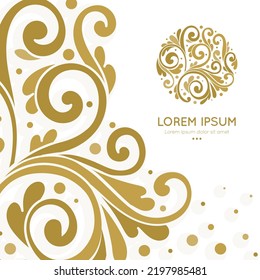 Abstract beige emblem with leaves in a circle shape. Can be used for jewelry, beauty and fashion industry. Great for logo, monogram, invitation, flyer, menu, background, or any desired idea.