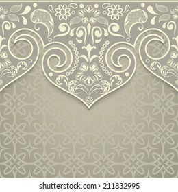 Abstract beige floral vintage card design with copy space.