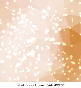 Abstract beige geometric background consisting of colored triangles with lights in corners. Low poly square format pattern.