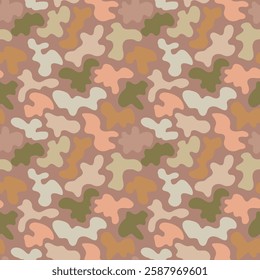 Abstract beige and green seamless vector pattern. Camouflage style wavy textile design.