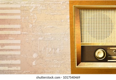 abstract beige grunge piano background with retro radio vector illustration