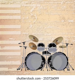 abstract beige grunge piano background with black drum kit