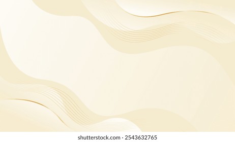 Fundo de luxo bege abstrato com linhas de ouro. Elegante onda papel de parede moderno. Plano de fundo de banner de modelo para produtos de beleza, vendas, anúncios, eventos, Web e páginas