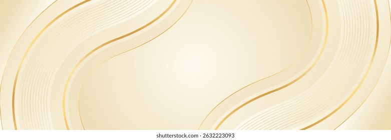 Abstract beige luxury banner background with soft cream gradient and elegant wavy gold lines. Suitable for web banners, templates, headers, sales, ads, awards, events and more