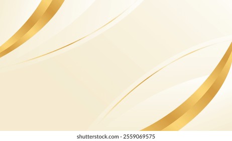 Abstract beige luxury curved background with gold lines. Elegant modern wallpaper. Template banner background for beauty products, sales, ads, events, web and pages