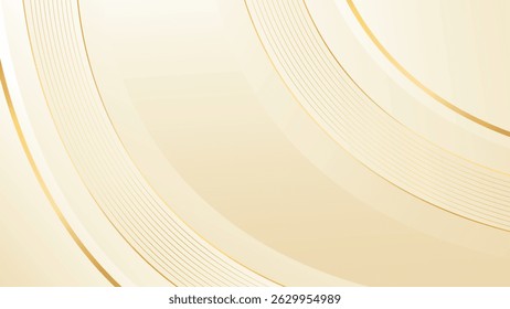 Abstract beige luxury curved background with gold lines. Elegant soft cream design suitable for beauty products, templates, banners, promotions, awards, events, websites, landing pages, and more
