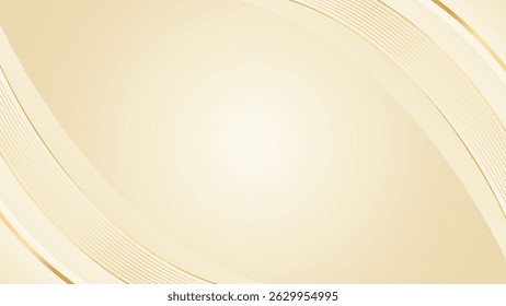 Abstract beige luxury curved background with gold lines. Elegant soft cream design suitable for beauty products, templates, banners, promotions, awards, events, websites, landing pages, and more