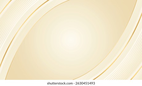 Abstract beige luxury curved background with gold lines. Elegant soft cream design suitable for beauty products, templates, banners, promotions, awards, events, websites, landing pages, and more