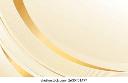 Abstract beige luxury curved background with gold lines. Elegant soft cream design suitable for beauty products, templates, banners, promotions, awards, events, websites, landing pages, and more