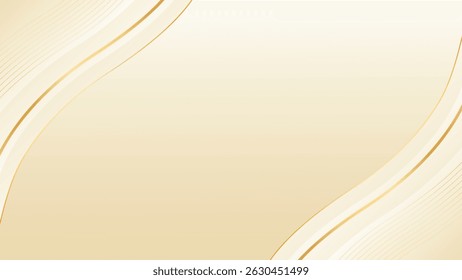 Abstract beige luxury curved background with gold lines. Elegant soft cream design suitable for beauty products, templates, banners, promotions, awards, events, websites, landing pages, and more