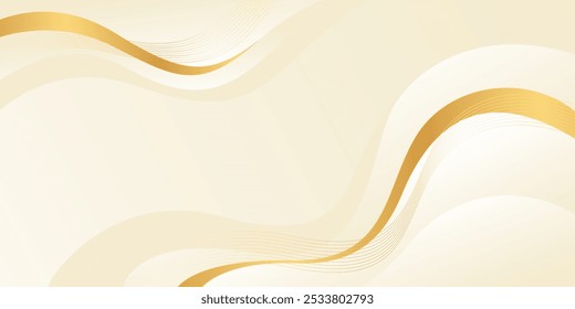 Abstract beige luxury wave background with gold lines. Elegant modern wallpaper. Template banner background for beauty products, sales, ads, events, web and pages