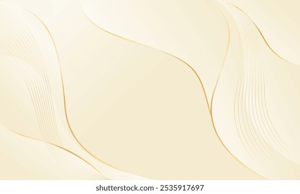 Elegante fondo de lujo de color crema. Fondo de pantalla dinámico de onda Abstractas con líneas de oro. Fondo de Anuncio de Plantilla para productos de belleza, ventas, anuncios, eventos, Web y páginas