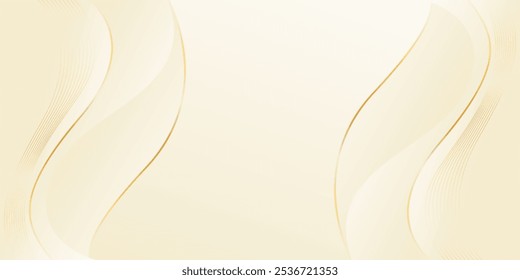 Abstrakte Creme Farbe Luxus-Welle Hintergrund mit goldenen Linien. Elegante moderne Tapeten. Vorlagenbanner-Hintergrund für Beauty-Produkte, Verkäufe, Anzeigen, Veranstaltungen, Web und Seiten