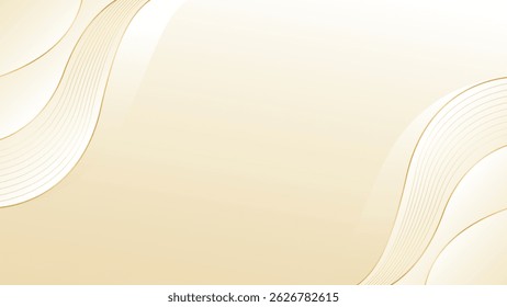 Abstract beige luxury wave background with gold lines. Elegant cream gradient design for beauty products, templates, banners, sales, awards, events, websites, pages and more