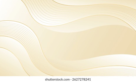 Abstract beige luxury wave background with gold lines. Elegant cream gradient design for beauty products, templates, banners, sales, awards, events, websites, pages and more