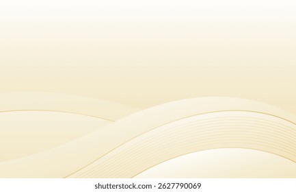 Abstract beige luxury wave background with gold lines. Elegant cream gradient design for beauty products, templates, banners, sales, awards, events, websites, pages and more