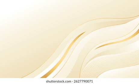 Abstrato fundo de onda de luxo bege com linhas de ouro. Design gradiente de creme elegante para produtos de beleza, modelos, banners, vendas, prêmios, eventos, sites, páginas e muito mais