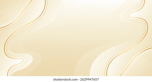 Abstract beige luxury wave background with gold lines. Elegant cream gradient design for beauty products, templates, banners, sales, awards, events, websites, pages and more